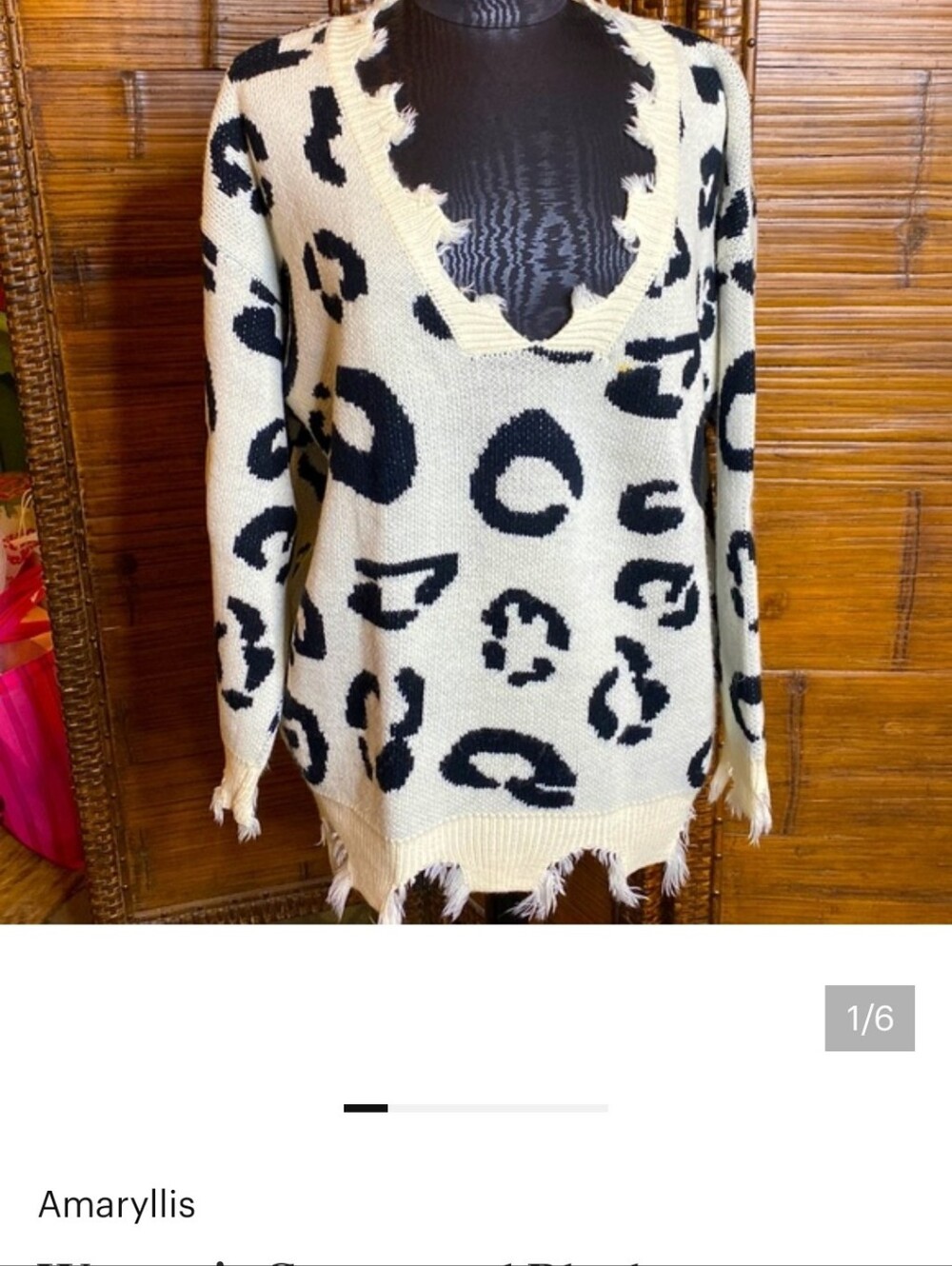 Women’s Cream and Black Distressed Leopard Print Sweater - Picture 7 of 7